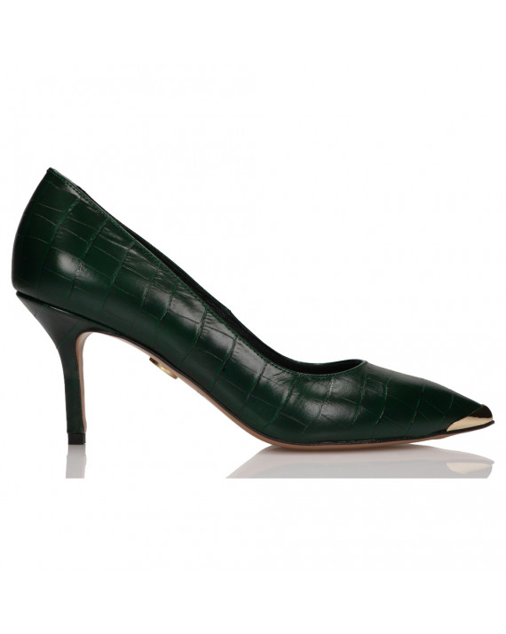 Green high heels with a metal nose