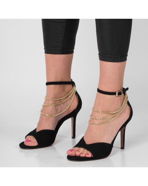 Black coloured sandals with chain