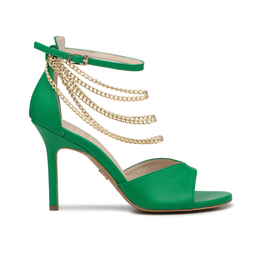 Green coloured sandals with chain