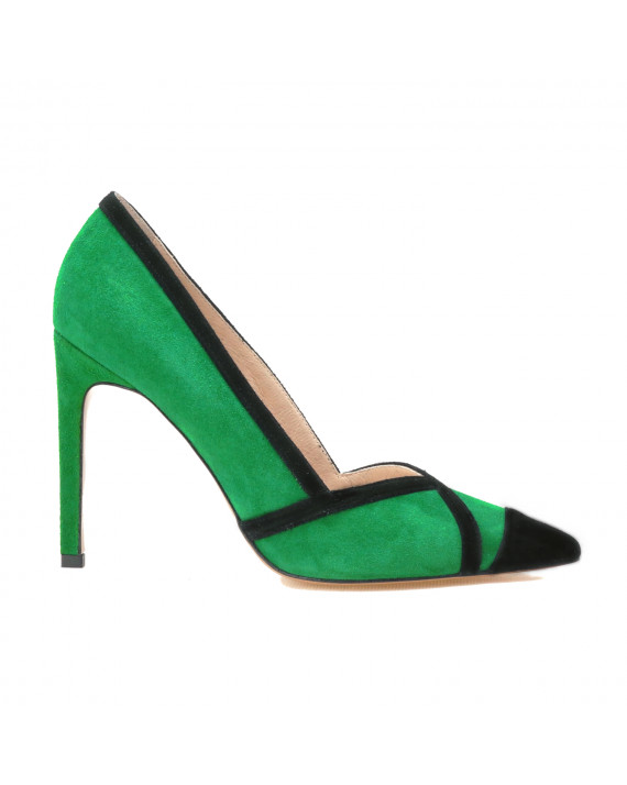 Green and black suede pumps