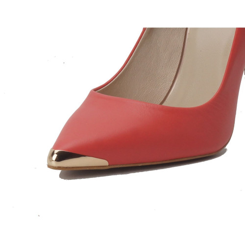 Coral high heels with a metal nose